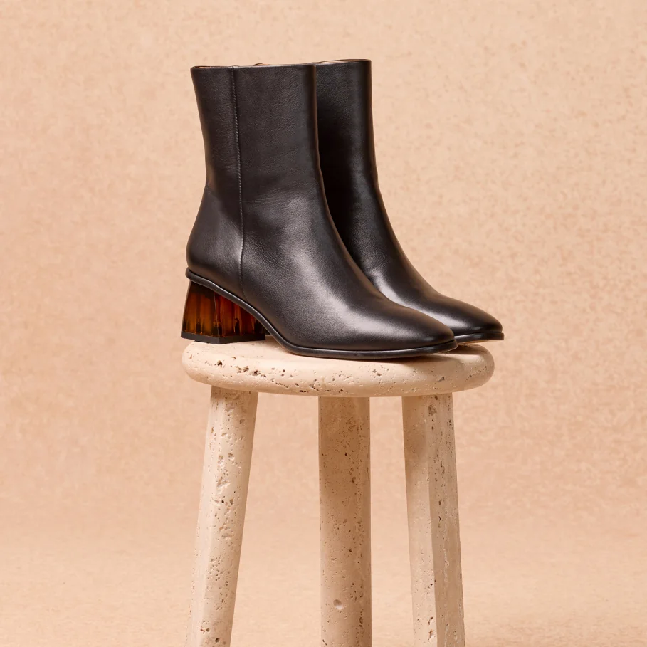 heeled leather boots for women