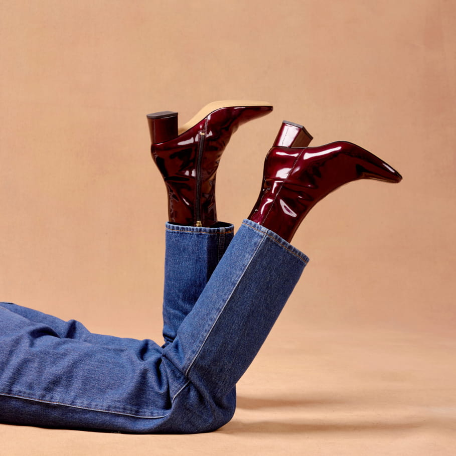 women's burgundy patent leather ankle boots