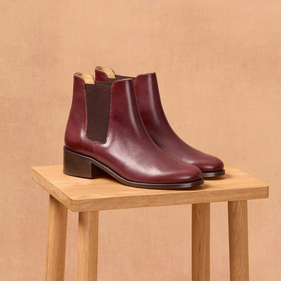 stiefeletten mit kleinem absatz aus burgundischem leder für frauen