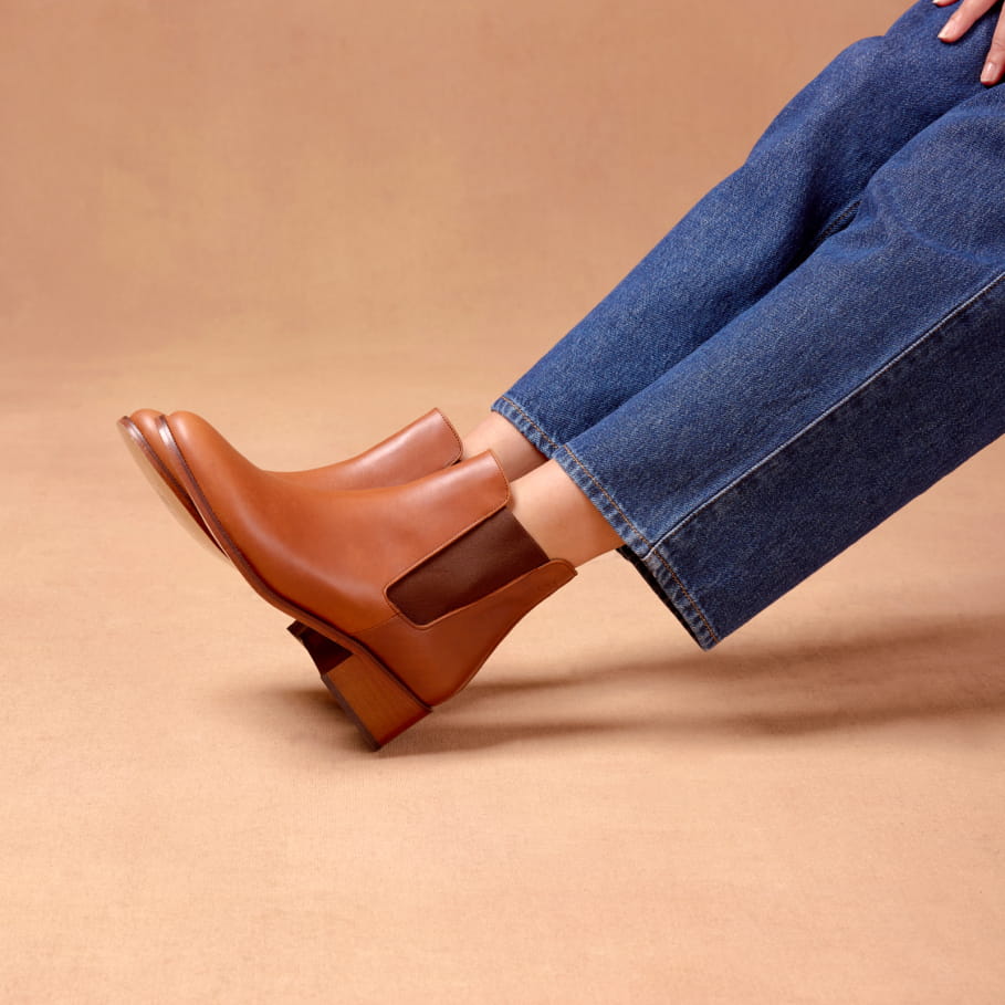 stiefeletten mit kleinem absatz aus havanna leder für frauen