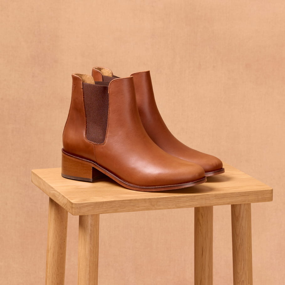 stiefeletten mit kleinem absatz aus havanna leder für frauen