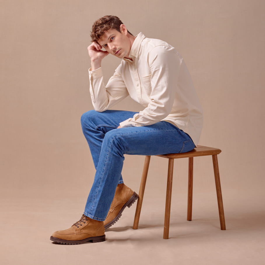 combat boots en cuir velours camel pour homme