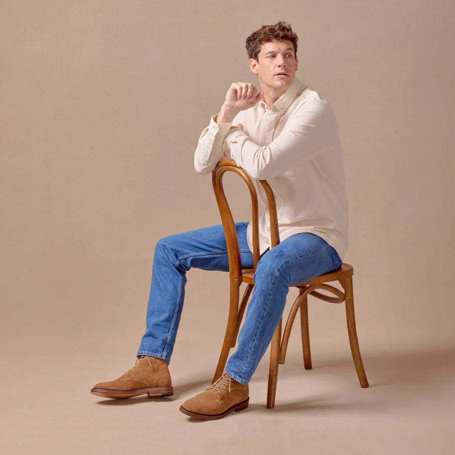 bottines camel en cuir pour homme