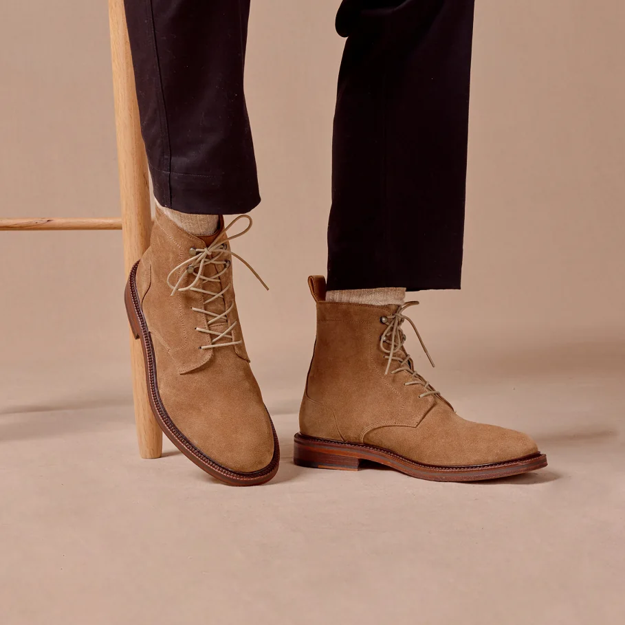 bottines camel en cuir pour homme