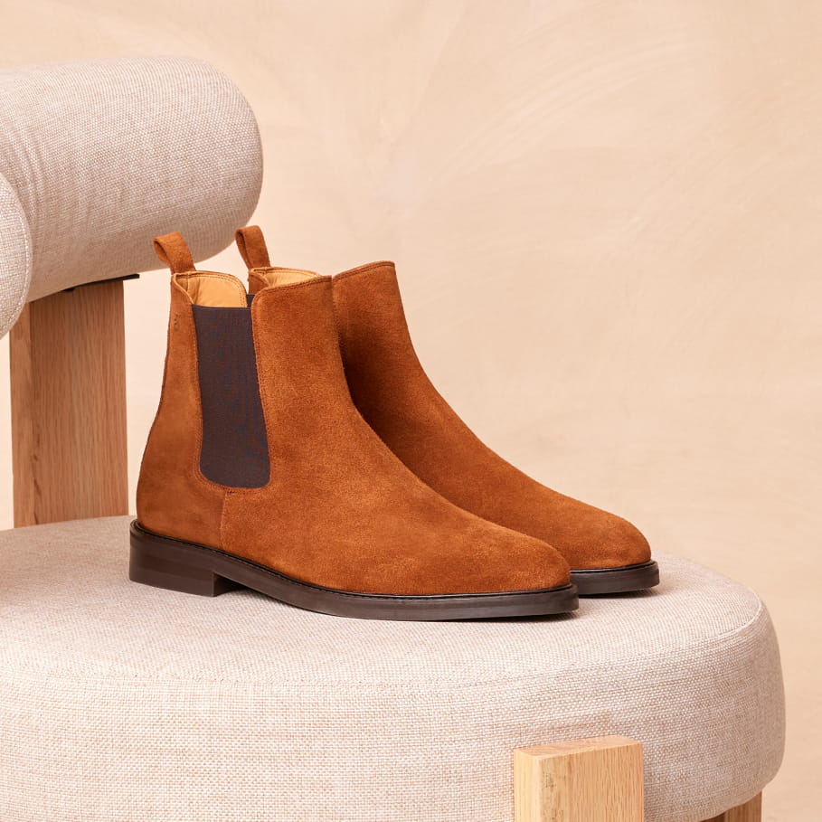 leather boots velvet tobacco for men