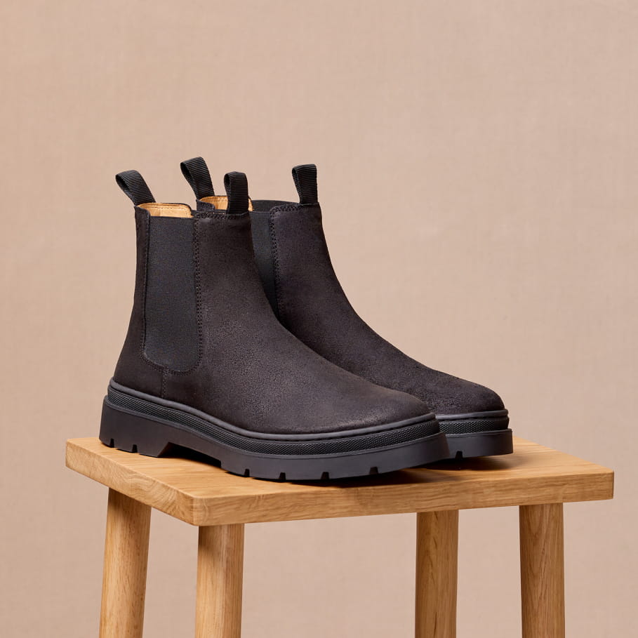 chelsea boots en cuir splité noir pour femme