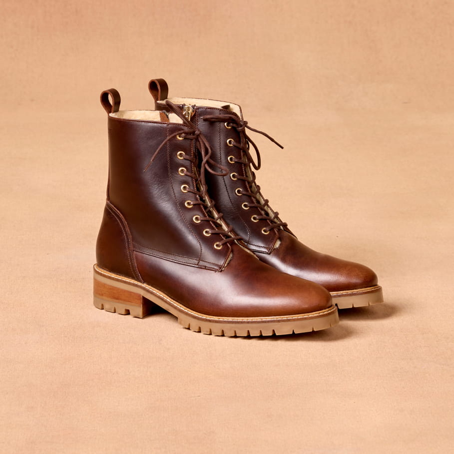 boots fourrées en cuir bourgogne pour femme