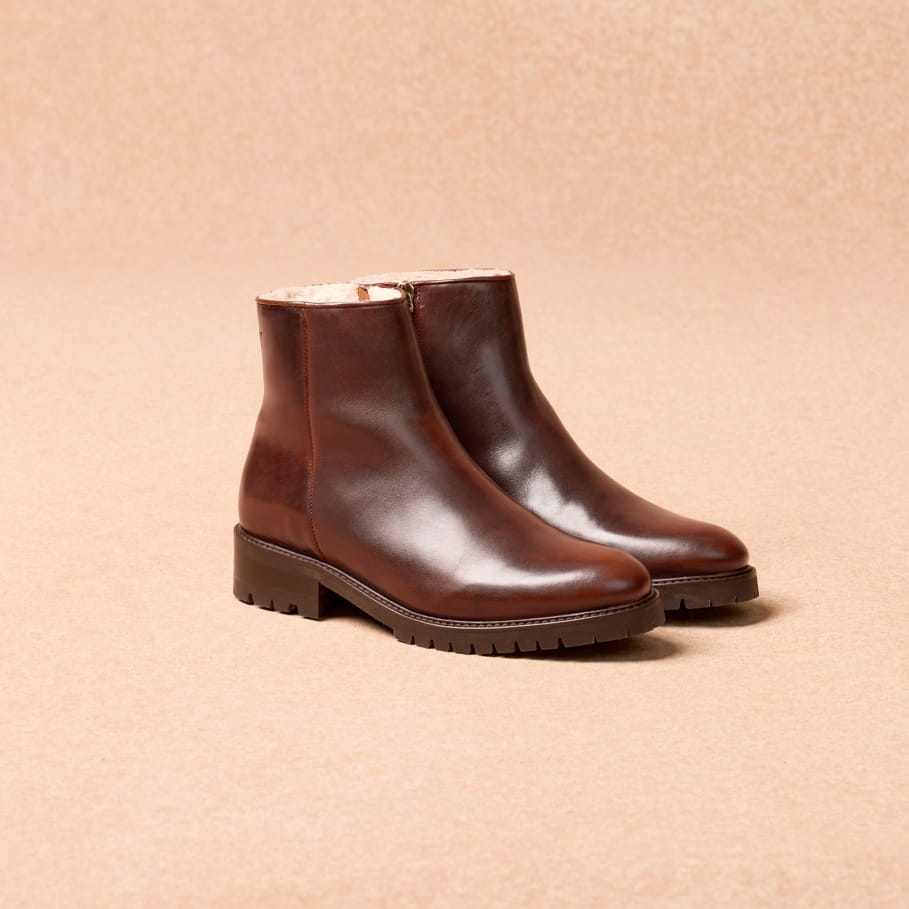 bottines fourrées en cuir bourgogne pour femme