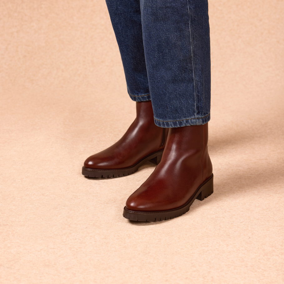 gefütterte burgundische Lederstiefeletten für Frauen