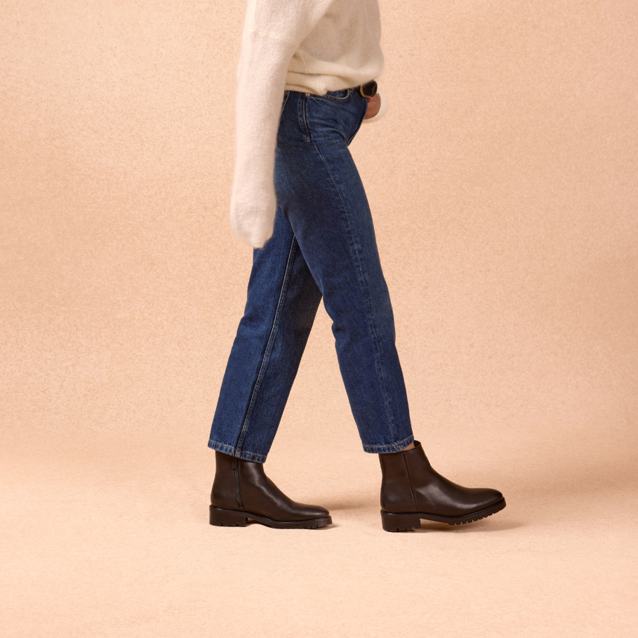 bottines fourrées en cuir noir pour femme