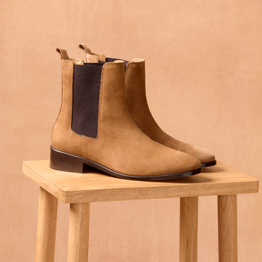 chelsea boots aus kastanienbraunem leder für frauen