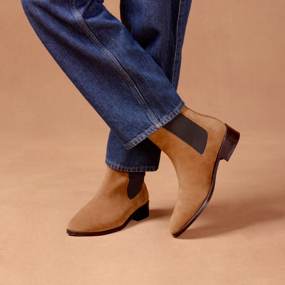 chelsea boots aus kastanienbraunem leder für frauen