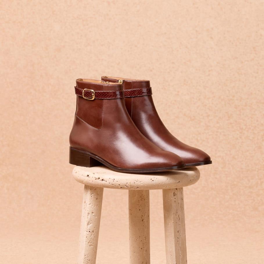 flat brown leather ankle boots for women