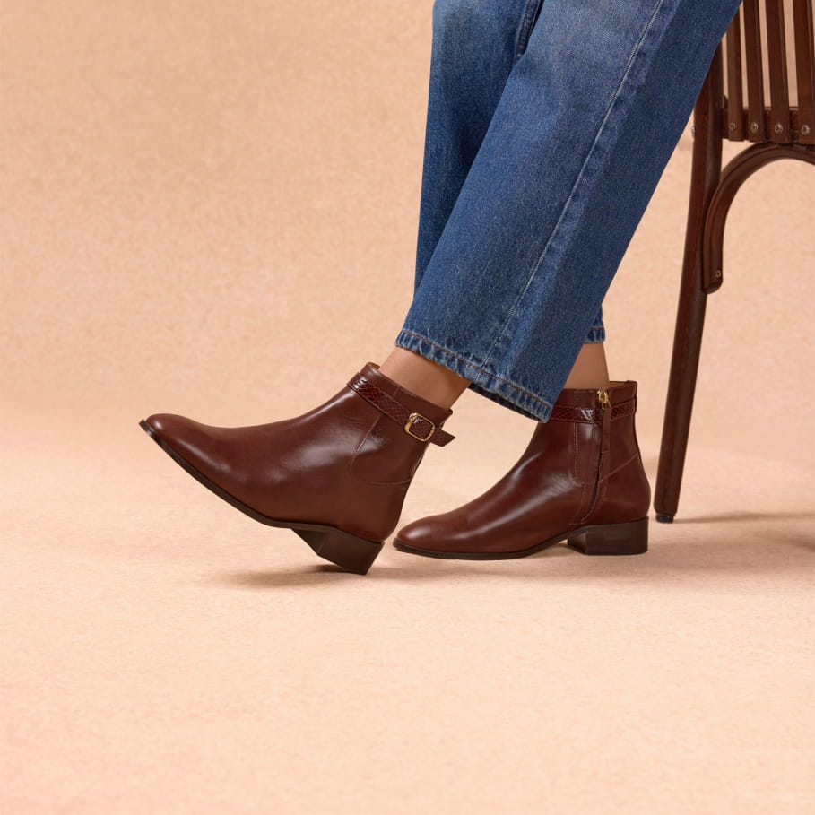 flat brown leather ankle boots for women