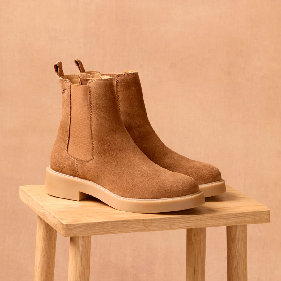 chelsea boots aus kastanienbraunem leder für frauen