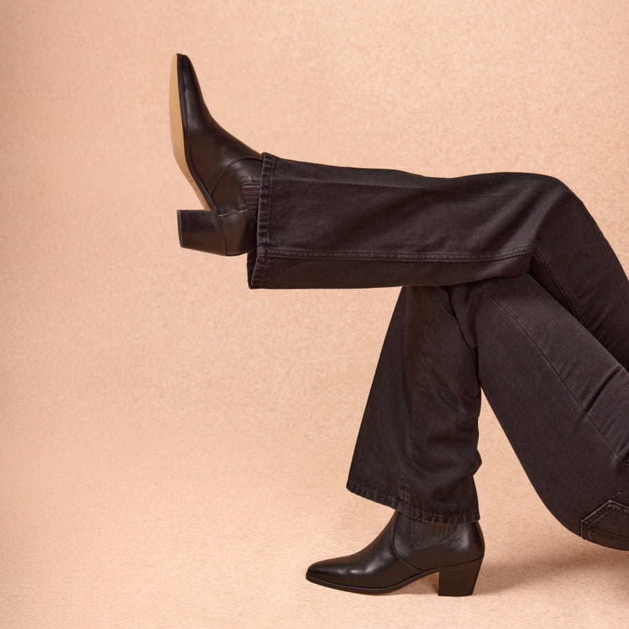 black leather western-style ankle boots for women