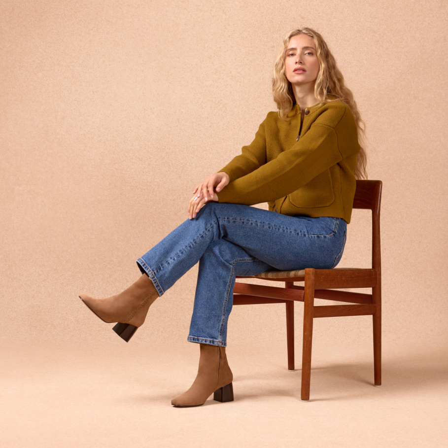 brown suede leather heeled ankle boots for women