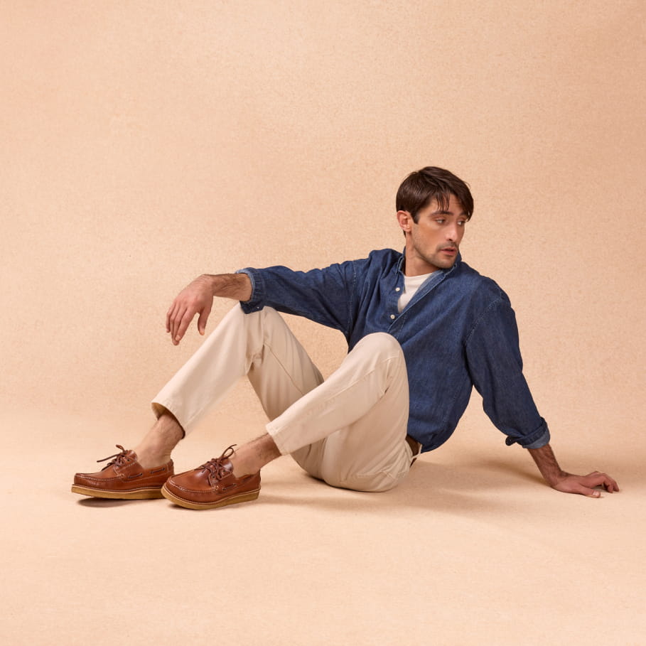 chaussures bateau en cuir havane pour homme