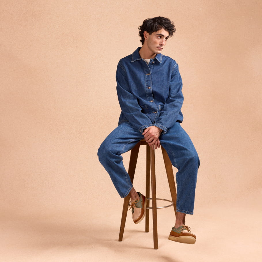 chaussures bateau en cuir vert et tabac pour homme