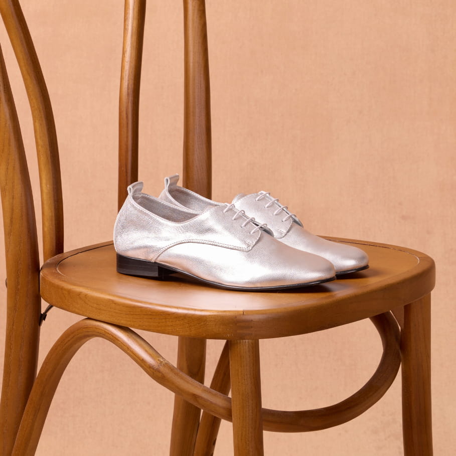 derbies en cuir argent pour femme