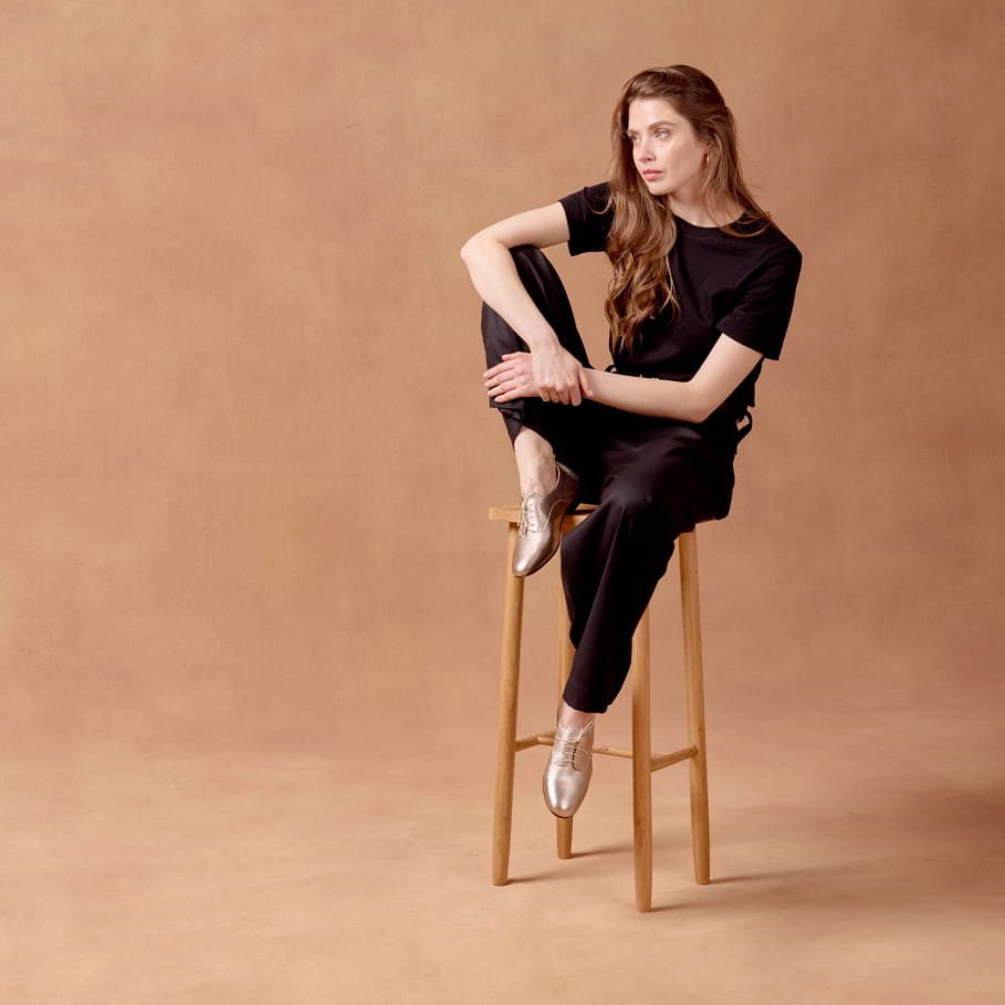 smooth gold leather derbies for women