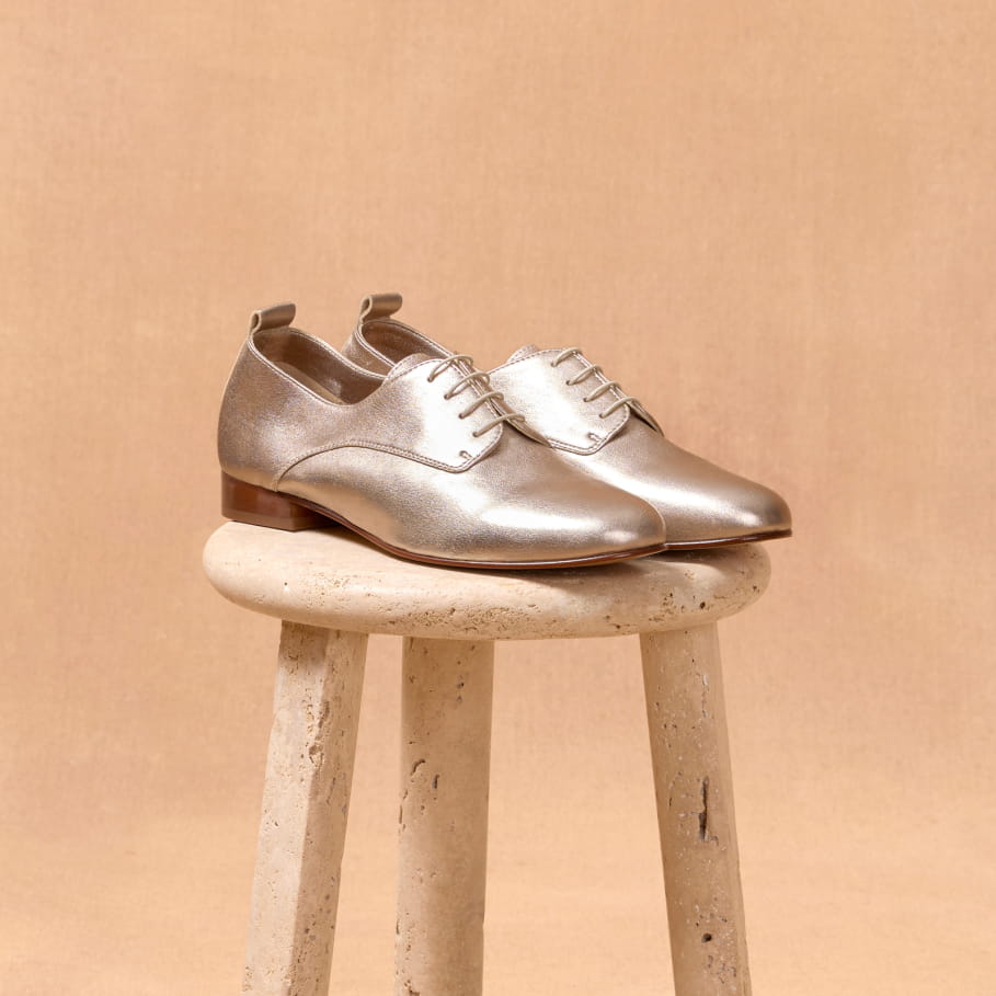 smooth gold leather derbies for women