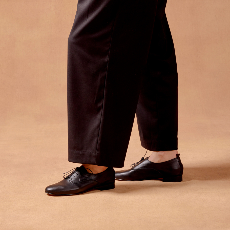 golden smooth leather derbies for women