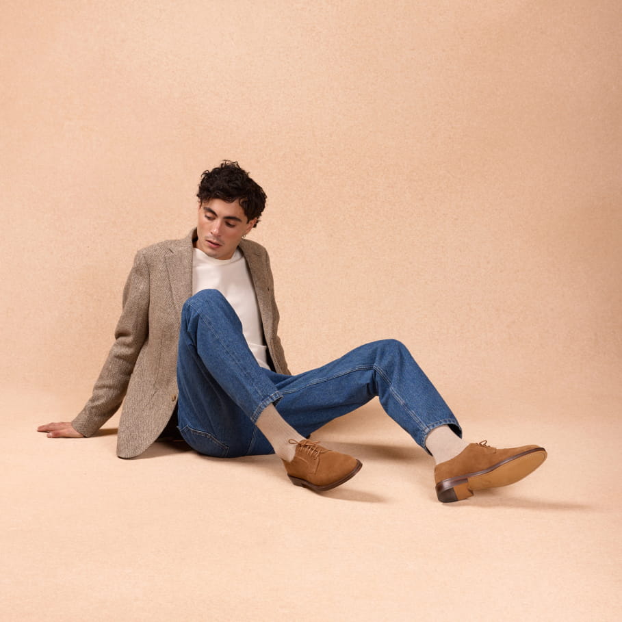 Camel leather derby shoes for men