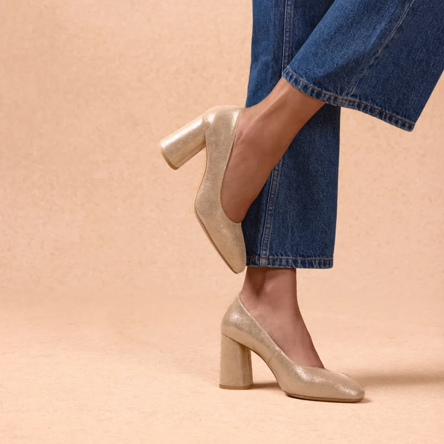 golden leather pumps for women