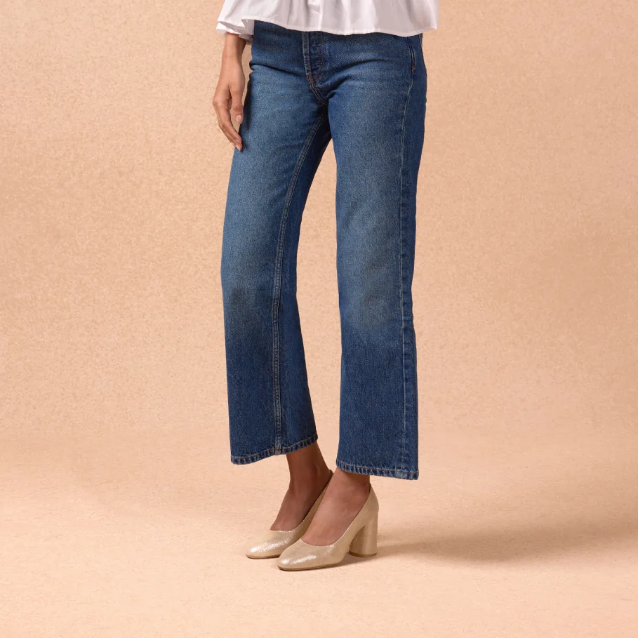 golden leather pumps for women