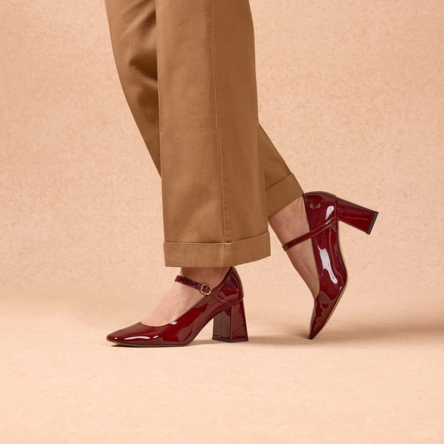 garnet patent leather pumps for women