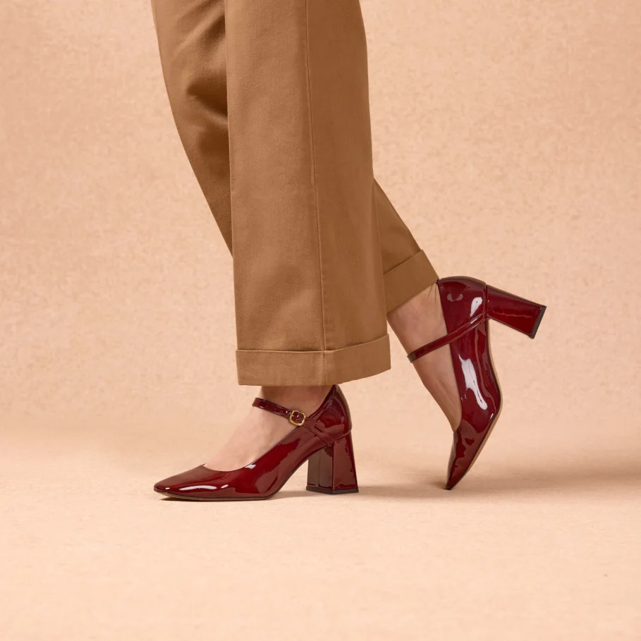 garnet patent leather pumps for women
