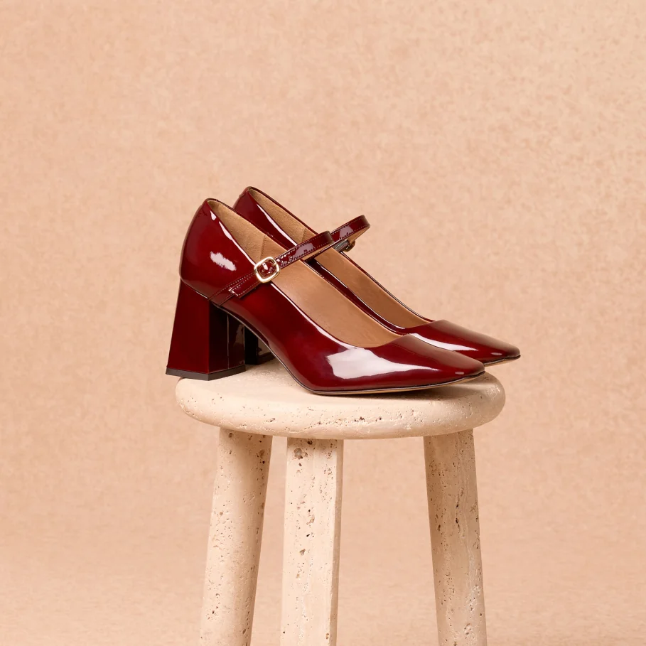 garnet patent leather pumps for women