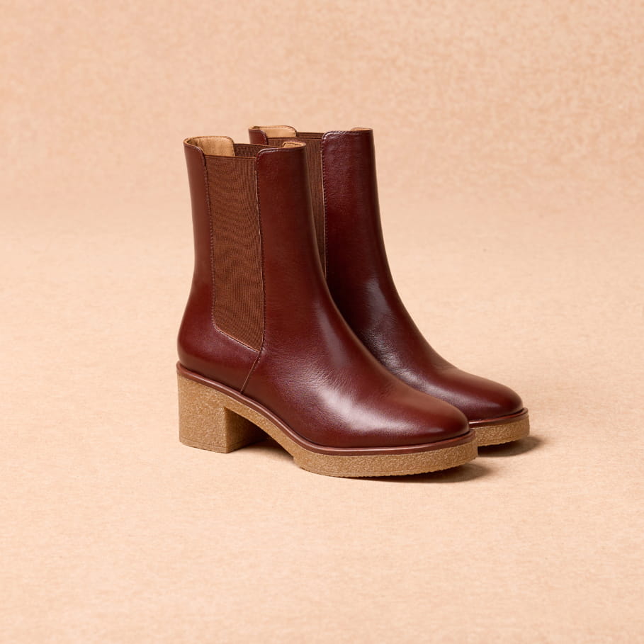 Chelsea Boots aus bordeauxfarbenem Leder für Damen