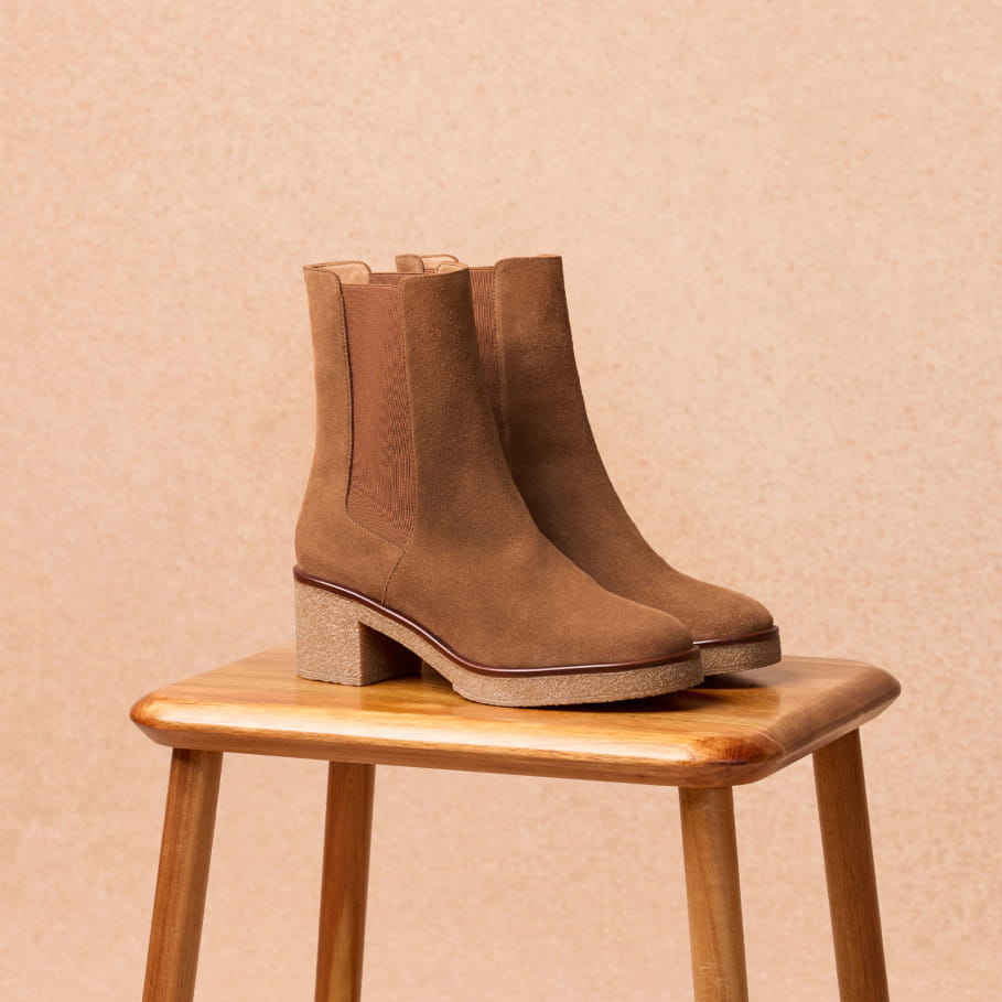chestnut suede leather chelsea boots for women