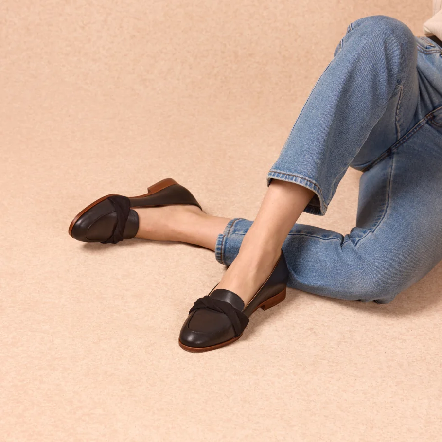 women's black leather moccasins