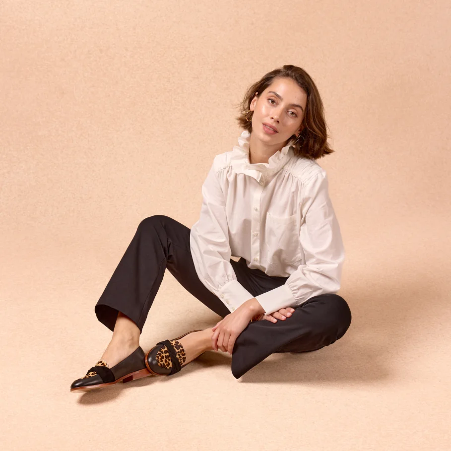 black and leopard leather loafers for women