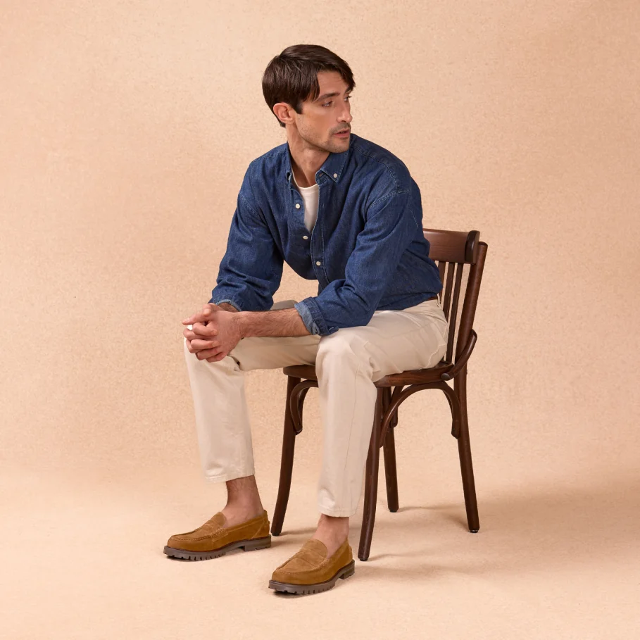 mocassins camel en cuir pour homme