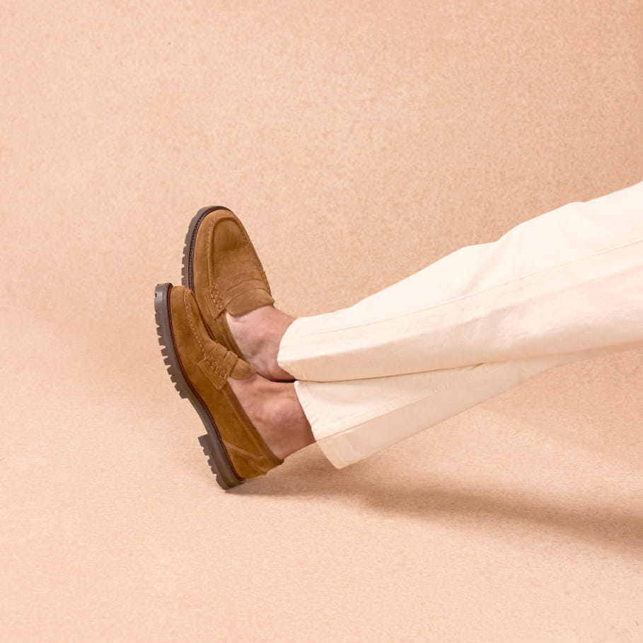 mocassins camel en cuir pour homme