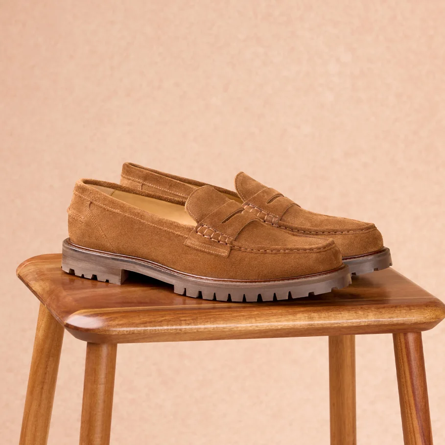 mocassins camel en cuir pour homme