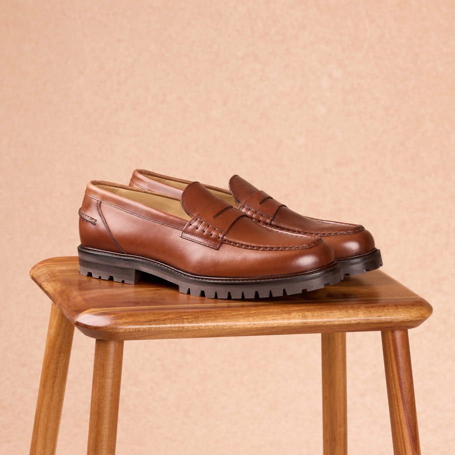 mocassins cognac en cuir pour homme