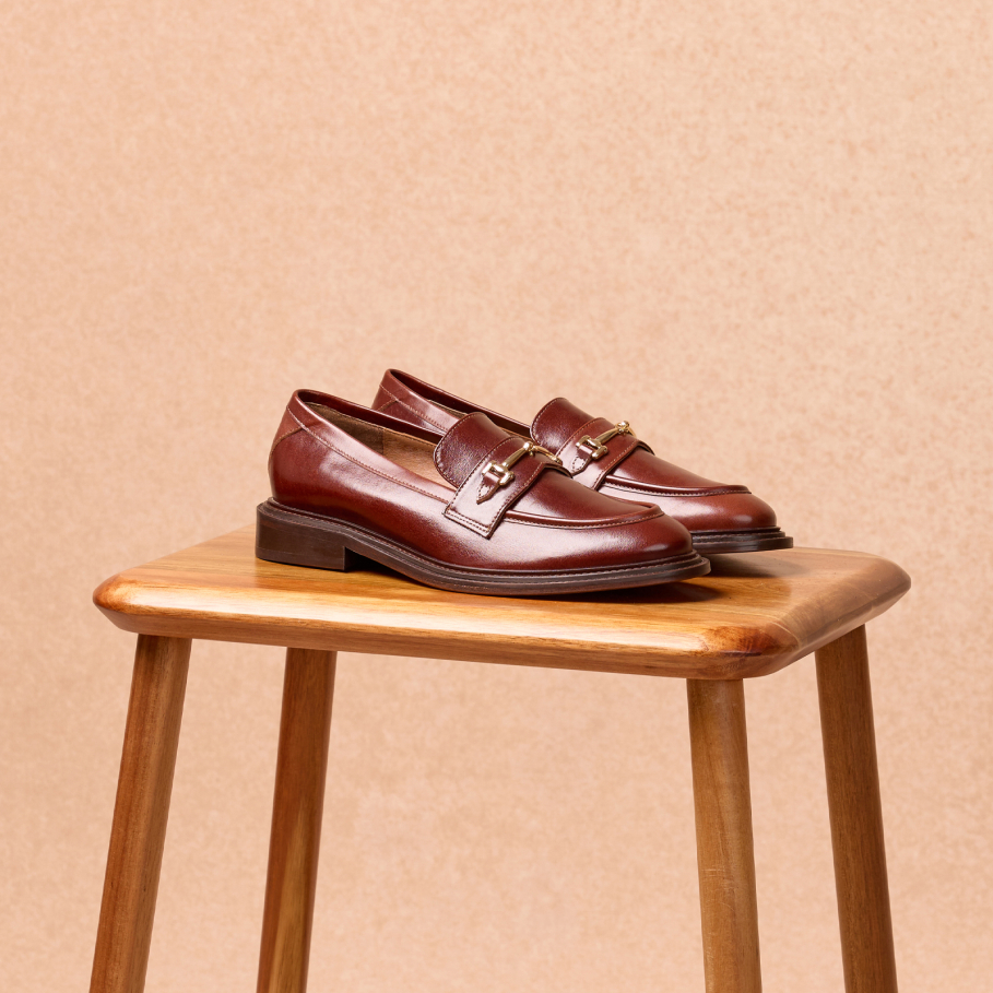 mocassin en cuir bourgogne pour femme