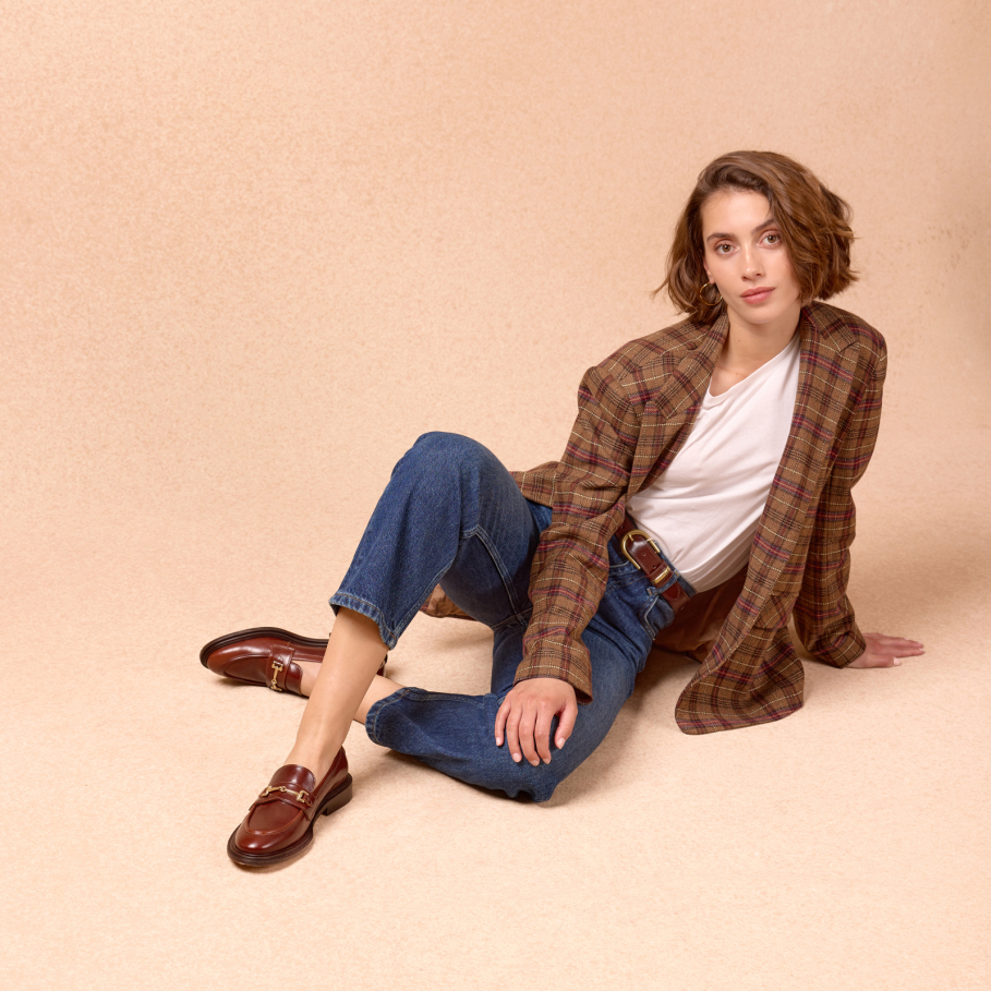 mocassin en cuir bourgogne pour femme