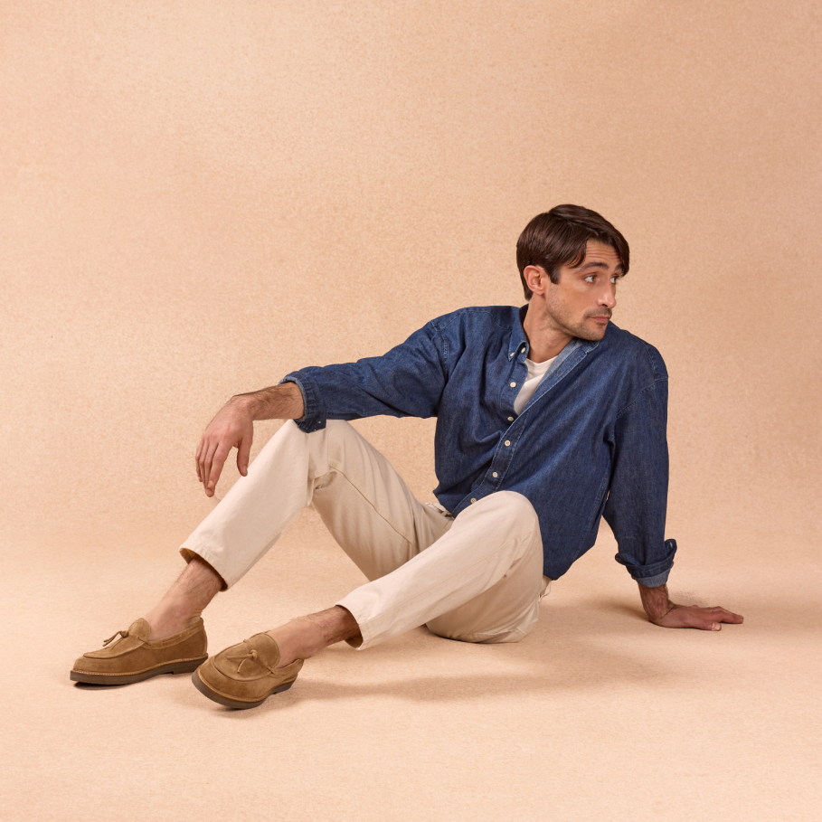 beige suede loafers for men