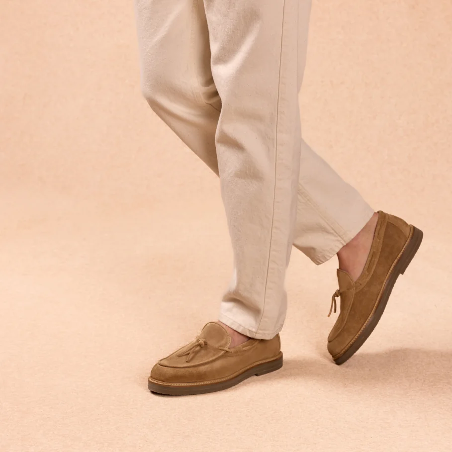 beige suede loafers for men