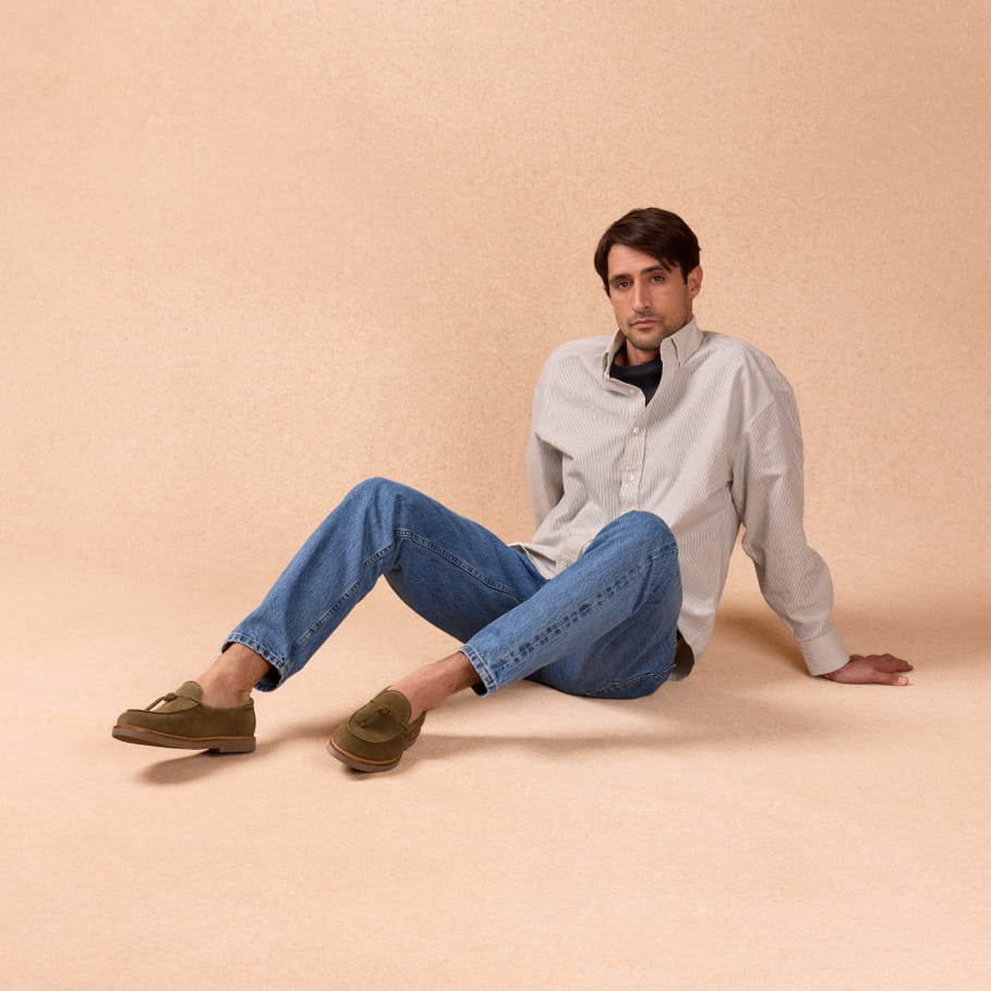 mocassins en cuir velours vert pour homme