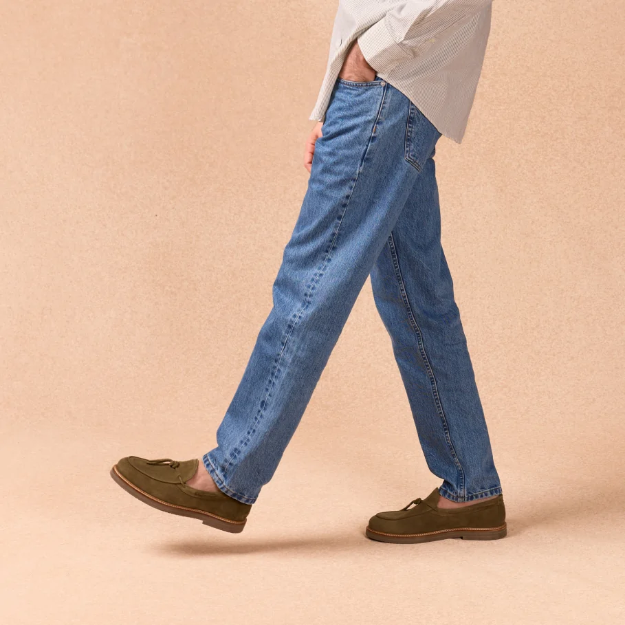 green suede moccasins for men