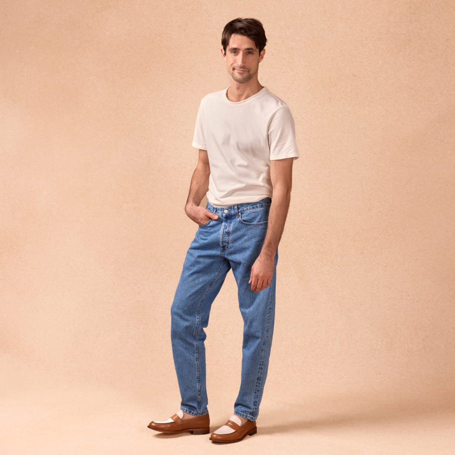 Two-tone cognac and ivory leather loafers for men