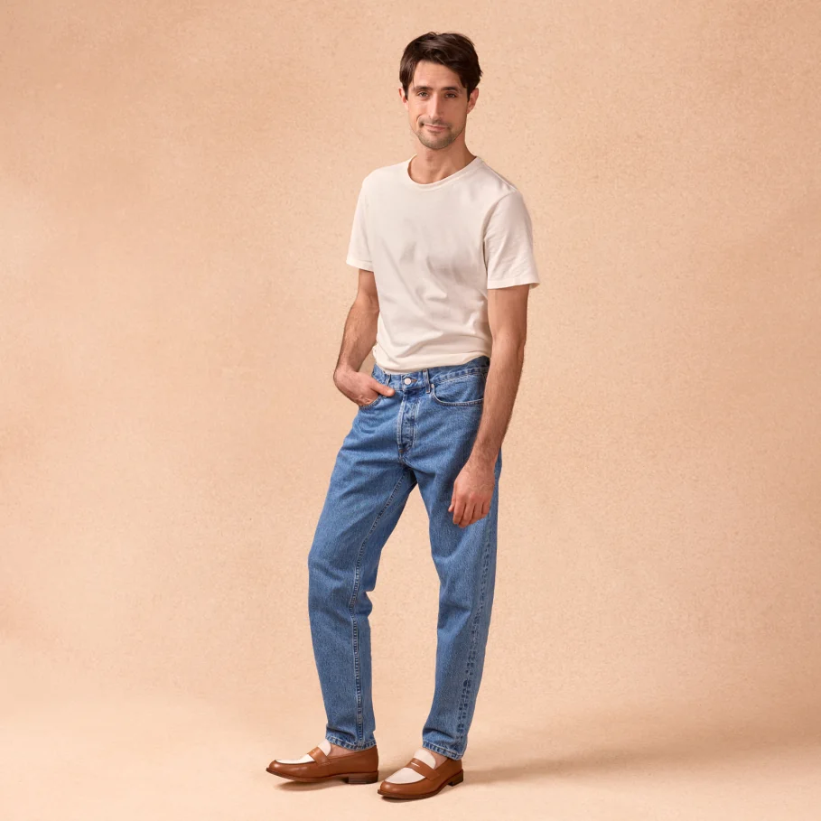 Two-tone cognac and ivory leather loafers for men