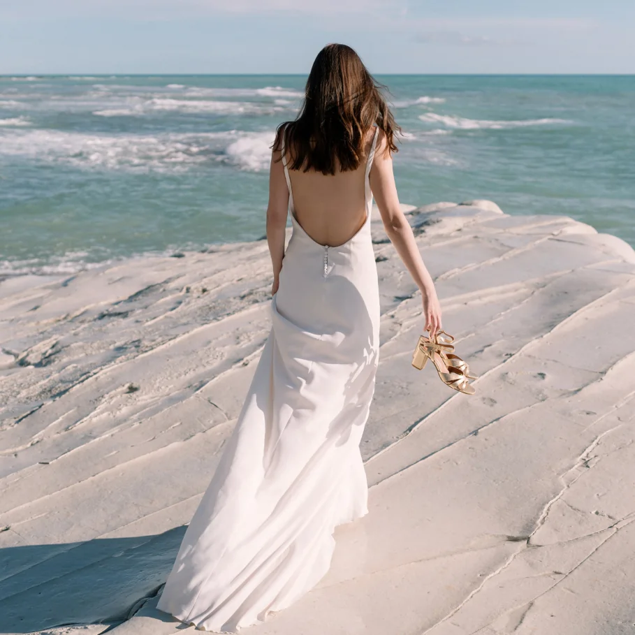 women’s leather sandals with golden heels